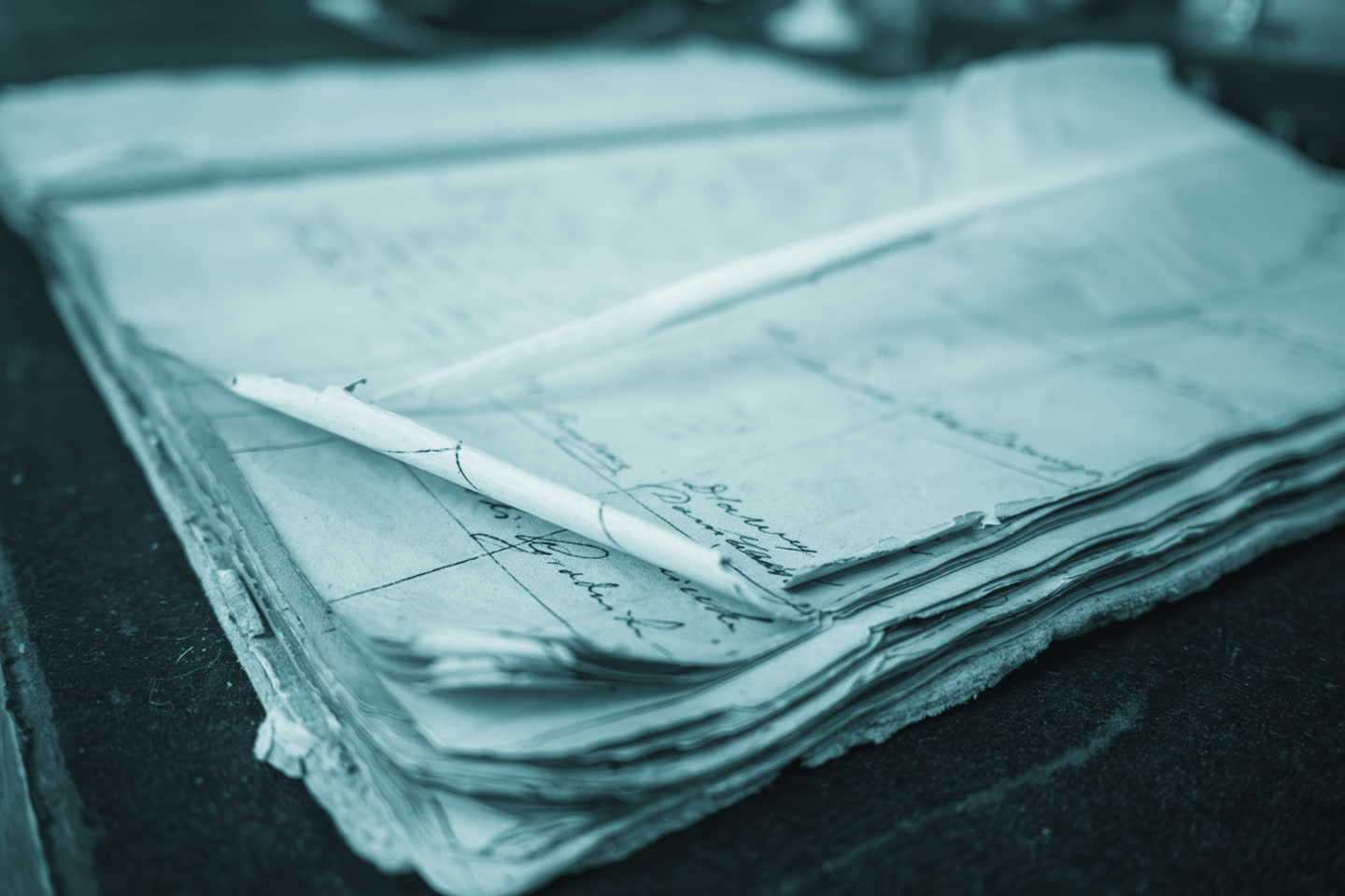 Close view of an open ledger, entries written by hand
